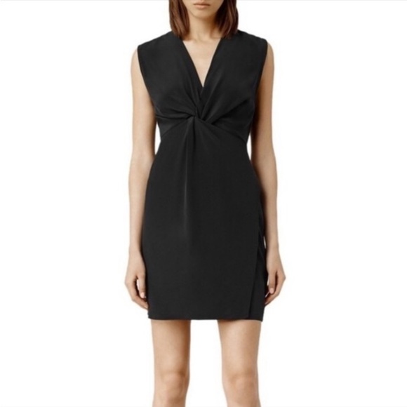 All Saints Salma Silk Mini Dress Sz 4 Black Twist Front V Neck Capsule Wardrobe - Picture 13 of 13